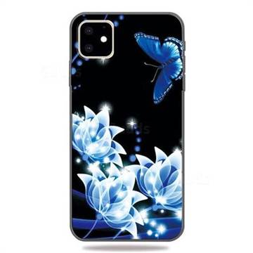 Blue Butterfly 3D Embossed Relief Black TPU Cell Phone Back Cover for iPhone 11 (6.1 inch)