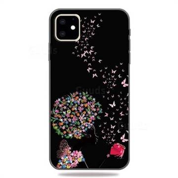 Corolla Girl 3D Embossed Relief Black TPU Cell Phone Back Cover for iPhone 11 (6.1 inch)