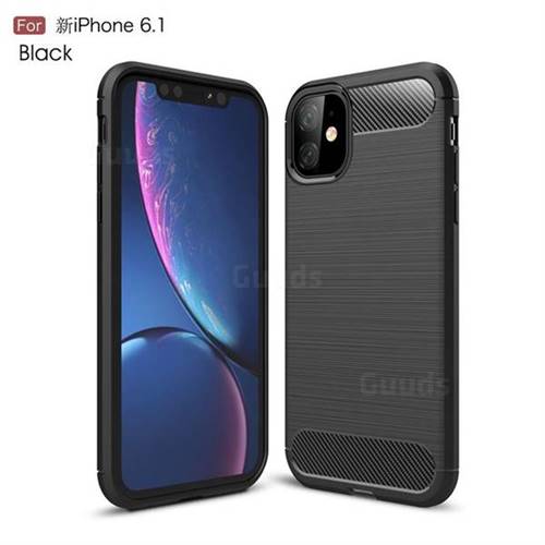 Luxury Carbon Fiber Brushed Wire Drawing Silicone TPU Back Cover for iPhone 11 (6.1 inch) - Black