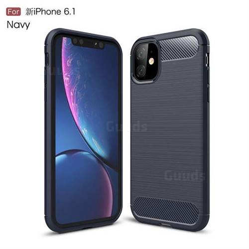 Luxury Carbon Fiber Brushed Wire Drawing Silicone TPU Back Cover for iPhone 11 (6.1 inch) - Navy