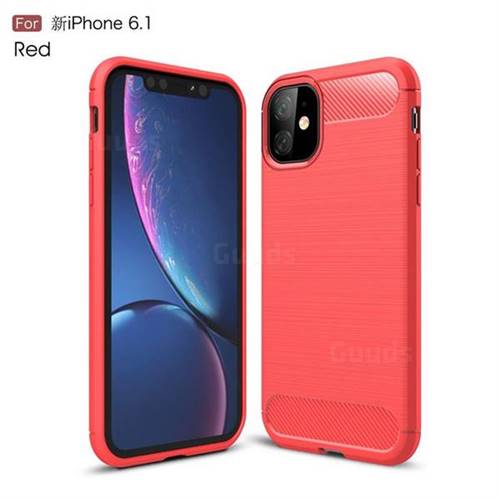 Luxury Carbon Fiber Brushed Wire Drawing Silicone TPU Back Cover for iPhone 11 (6.1 inch) - Red