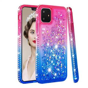 Diamond Frame Liquid Glitter Quicksand Sequins Phone Case for iPhone 11 (6.1 inch) - Pink Blue