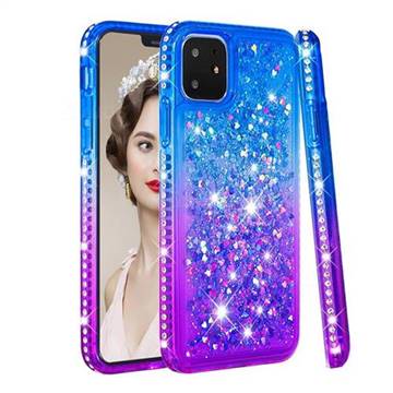 Diamond Frame Liquid Glitter Quicksand Sequins Phone Case for iPhone 11 (6.1 inch) - Blue Purple