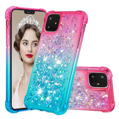 Rainbow Gradient Liquid Glitter Quicksand Sequins Phone Case for iPhone 11 (6.1 inch) - Pink Blue