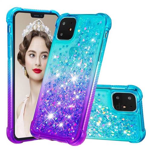 Rainbow Gradient Liquid Glitter Quicksand Sequins Phone Case for iPhone 11 (6.1 inch) - Blue Purple