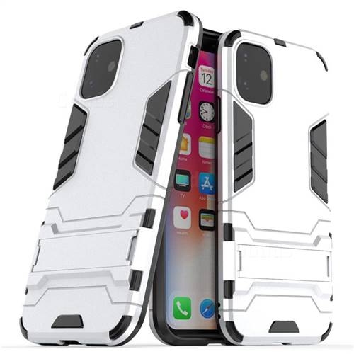 Armor Premium Tactical Grip Kickstand Shockproof Dual Layer Rugged Hard Cover for iPhone 11 (6.1 inch) - Silver
