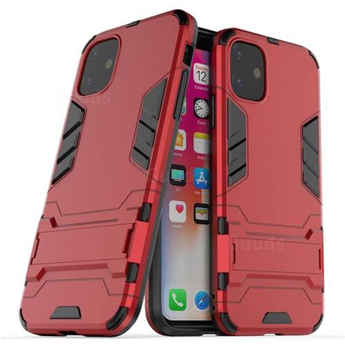 Armor Premium Tactical Grip Kickstand Shockproof Dual Layer Rugged Hard Cover for iPhone 11 (6.1 inch) - Wine Red