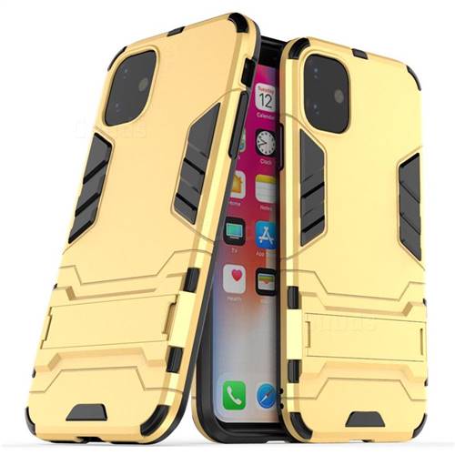 Armor Premium Tactical Grip Kickstand Shockproof Dual Layer Rugged Hard Cover for iPhone 11 (6.1 inch) - Golden