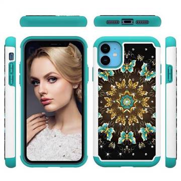 Golden Butterflies Studded Rhinestone Bling Diamond Shock Absorbing Hybrid Defender Rugged Phone Case Cover for iPhone 11 (6.1 inch)
