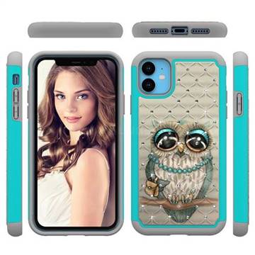 Sweet Gray Owl Studded Rhinestone Bling Diamond Shock Absorbing Hybrid Defender Rugged Phone Case Cover for iPhone 11 (6.1 inch)