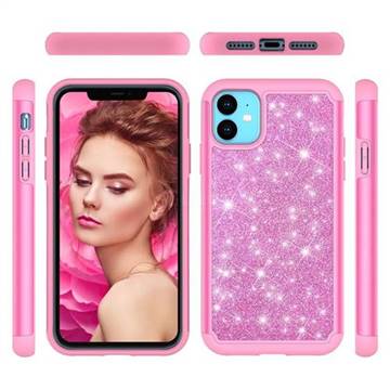 Glitter Rhinestone Bling Shock Absorbing Hybrid Defender Rugged Phone Case Cover for iPhone 11 (6.1 inch) - Pink