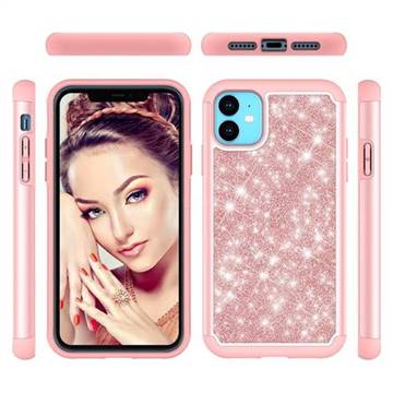 Glitter Rhinestone Bling Shock Absorbing Hybrid Defender Rugged Phone Case Cover for iPhone 11 (6.1 inch) - Rose Gold