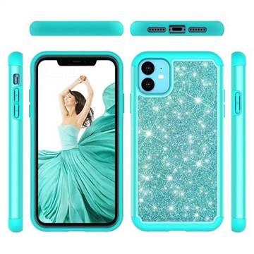 Glitter Rhinestone Bling Shock Absorbing Hybrid Defender Rugged Phone Case Cover for iPhone 11 (6.1 inch) - Green