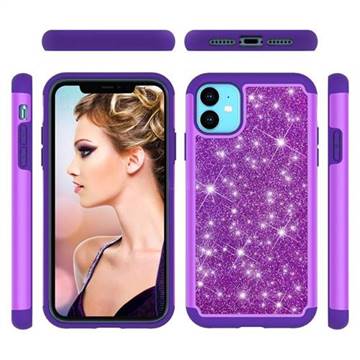 Glitter Rhinestone Bling Shock Absorbing Hybrid Defender Rugged Phone Case Cover for iPhone 11 (6.1 inch) - Purple