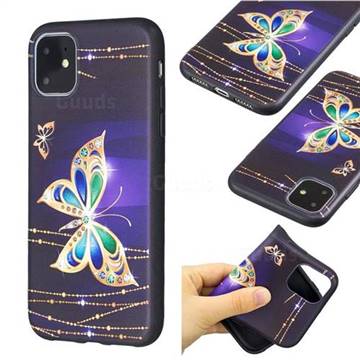 Golden Shining Butterfly 3D Embossed Relief Black Soft Back Cover for iPhone 11 (6.1 inch)