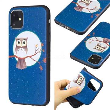 Moon and Owl 3D Embossed Relief Black Soft Back Cover for iPhone 11 (6.1 inch)