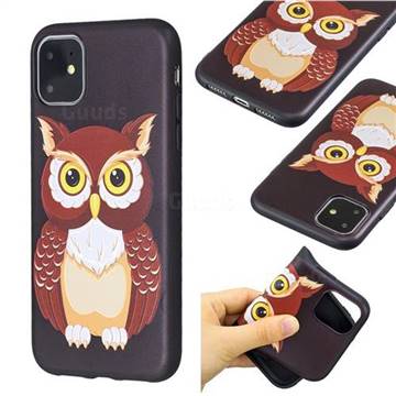 Big Owl 3D Embossed Relief Black Soft Back Cover for iPhone 11 (6.1 inch)