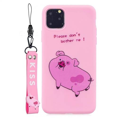 Pink Cute Pig Soft Kiss Candy Hand Strap Silicone Case for iPhone 11 (6.1 inch)