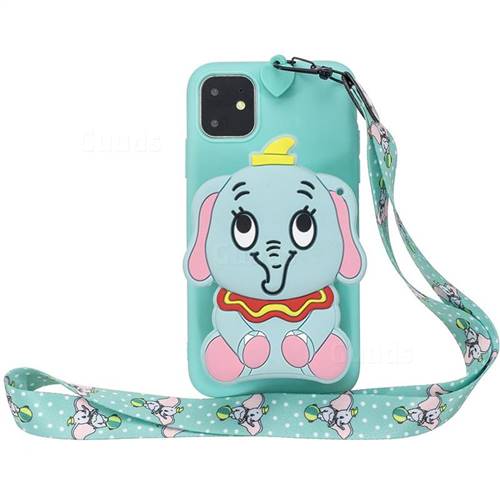 Blue Elephant Neck Lanyard Zipper Wallet Silicone Case for iPhone 11 (6.1 inch)
