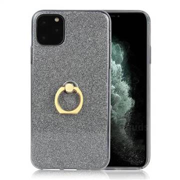 Luxury Soft TPU Glitter Back Ring Cover with 360 Rotate Finger Holder Buckle for iPhone 11 (6.1 inch) - Black