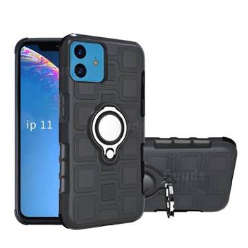 Ice Cube Shockproof PC + Silicon Invisible Ring Holder Phone Case for iPhone 11 (6.1 inch) - Black