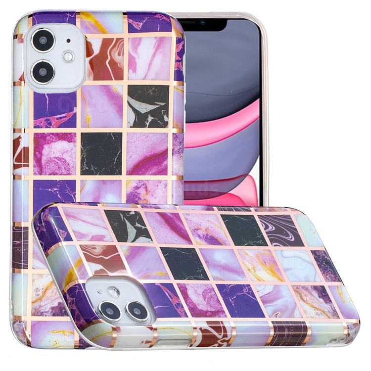 Square Puzzle Painted Marble Electroplating Protective Case for iPhone 11 (6.1 inch)
