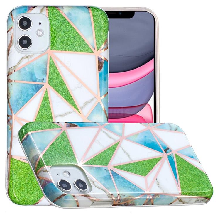 Green Triangle Painted Marble Electroplating Protective Case for iPhone 11 (6.1 inch)