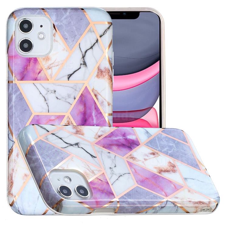 Purple and White Painted Marble Electroplating Protective Case for iPhone 11 (6.1 inch)