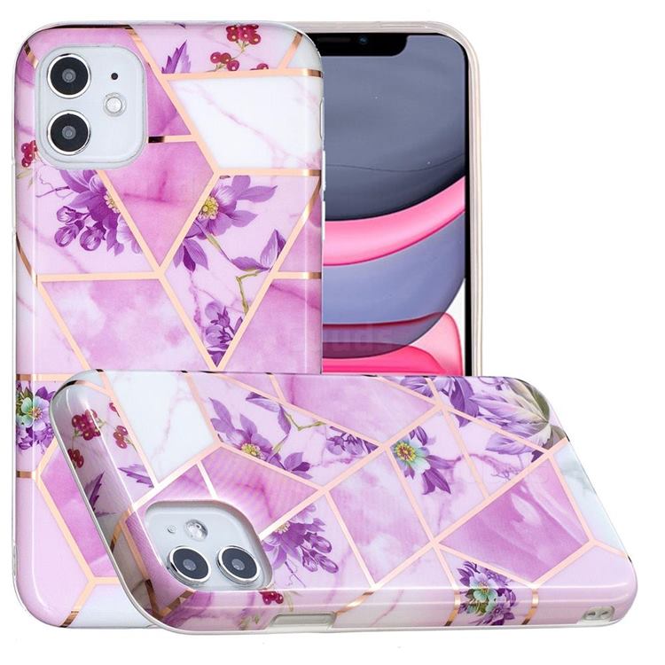 Purple Flower Painted Marble Electroplating Protective Case for iPhone 11 (6.1 inch)
