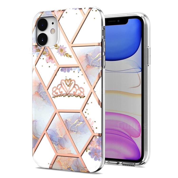 Crown Purple Flower Marble Electroplating Protective Case Cover for iPhone 11 (6.1 inch)