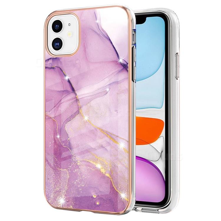 Dream Violet Electroplated Gold Frame 2.0 Thickness Plating Marble IMD Soft Back Cover for iPhone 11 (6.1 inch)