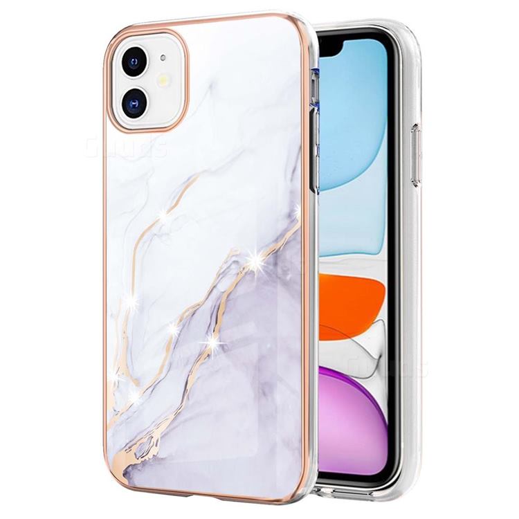White Dreaming Electroplated Gold Frame 2.0 Thickness Plating Marble IMD Soft Back Cover for iPhone 11 (6.1 inch)