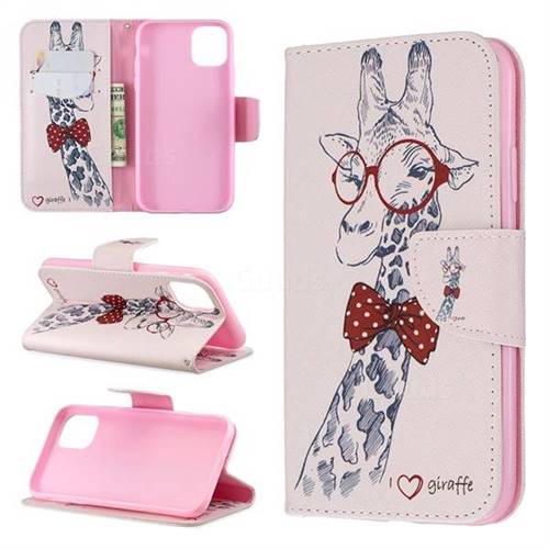 Glasses Giraffe Leather Wallet Case for iPhone 11