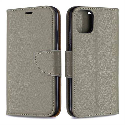 Classic Luxury Litchi Leather Phone Wallet Case for iPhone 11 - Gray