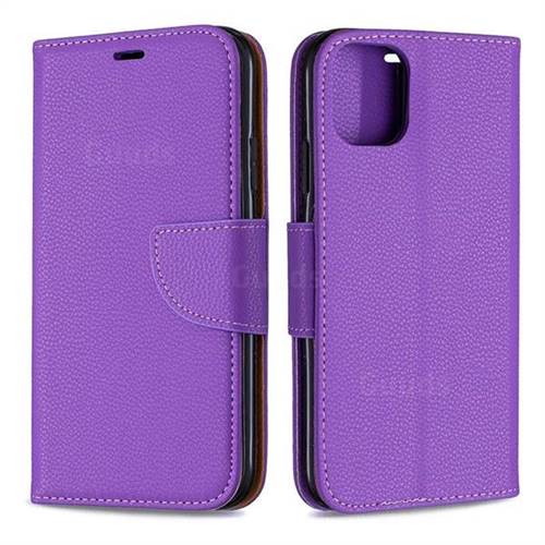 Classic Luxury Litchi Leather Phone Wallet Case for iPhone 11 - Purple
