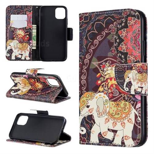 Totem Flower Elephant Leather Wallet Case for iPhone 11