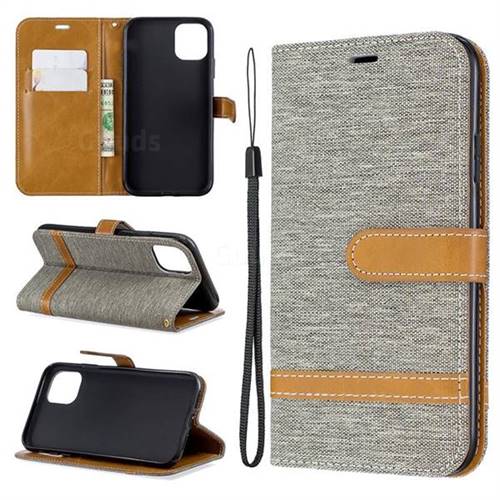 Jeans Cowboy Denim Leather Wallet Case for iPhone 11 - Gray
