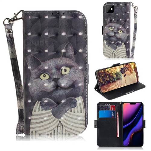 Cat Embrace 3D Painted Leather Wallet Phone Case for iPhone 11 (6.1 inch)