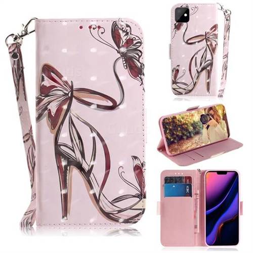 Butterfly High Heels 3D Painted Leather Wallet Phone Case for iPhone 11 (6.1 inch)
