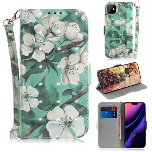 Watercolor Flower 3D Painted Leather Wallet Phone Case for iPhone 11 (6.1 inch)