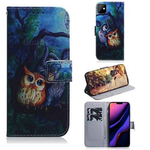 Oil Painting Owl PU Leather Wallet Case for iPhone 11 (6.1 inch)