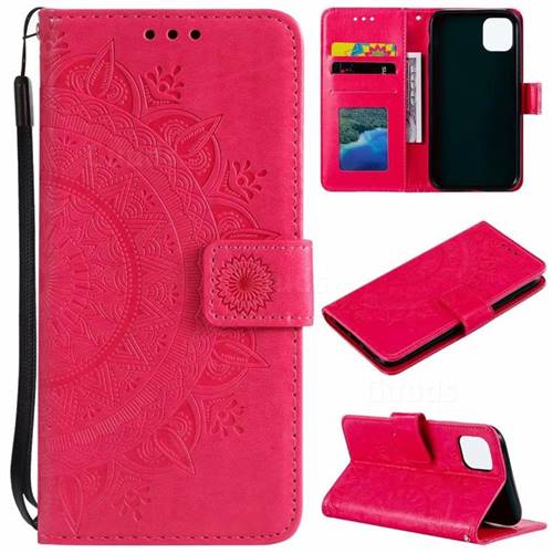 Intricate Embossing Datura Leather Wallet Case for iPhone 11 (6.1 inch) - Rose Red