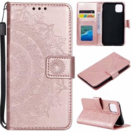 Intricate Embossing Datura Leather Wallet Case for iPhone 11 (6.1 inch) - Rose Gold