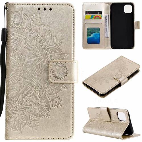 Intricate Embossing Datura Leather Wallet Case for iPhone 11 (6.1 inch) - Golden