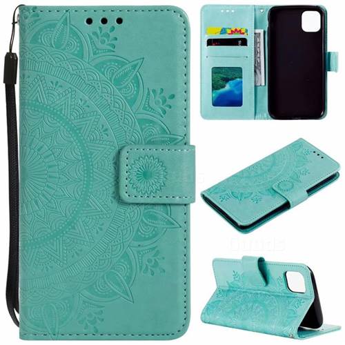 Intricate Embossing Datura Leather Wallet Case for iPhone 11 (6.1 inch) - Mint Green