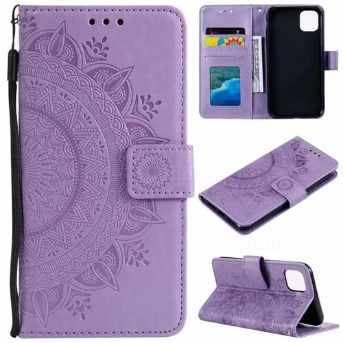 Intricate Embossing Datura Leather Wallet Case for iPhone 11 (6.1 inch) - Purple