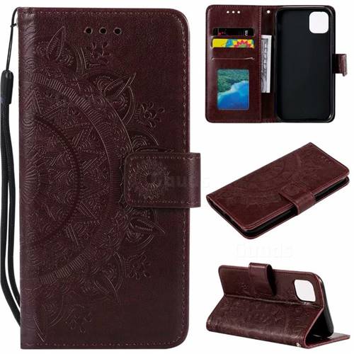 Intricate Embossing Datura Leather Wallet Case for iPhone 11 (6.1 inch) - Brown