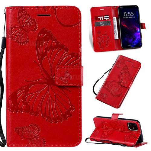 Embossing 3D Butterfly Leather Wallet Case for iPhone 11 (6.1 inch) - Red