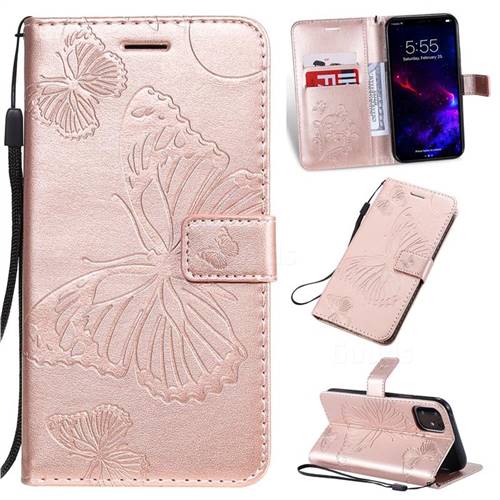 Embossing 3D Butterfly Leather Wallet Case for iPhone 11 (6.1 inch) - Rose Gold