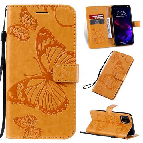 Embossing 3D Butterfly Leather Wallet Case for iPhone 11 (6.1 inch) - Yellow